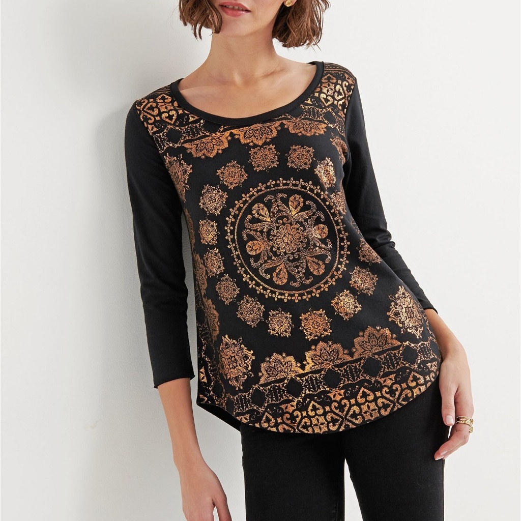 Nwt Lucky Brand Foil Medallion Tee Xs S 45